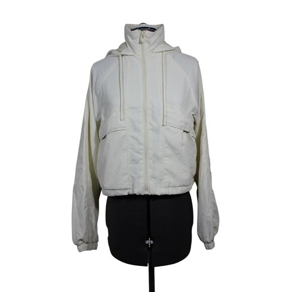 Pull & Bear women's lightweight full zip hooded‎ crop windbreaker jacket XS - Picture 1 of 12